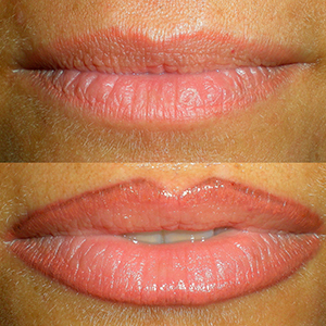 Lips darker outline and lighter rose shading