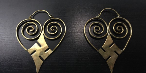  brass earrings - brass swastika - brass swastika - swastika