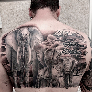 Espalda con elefantes realista